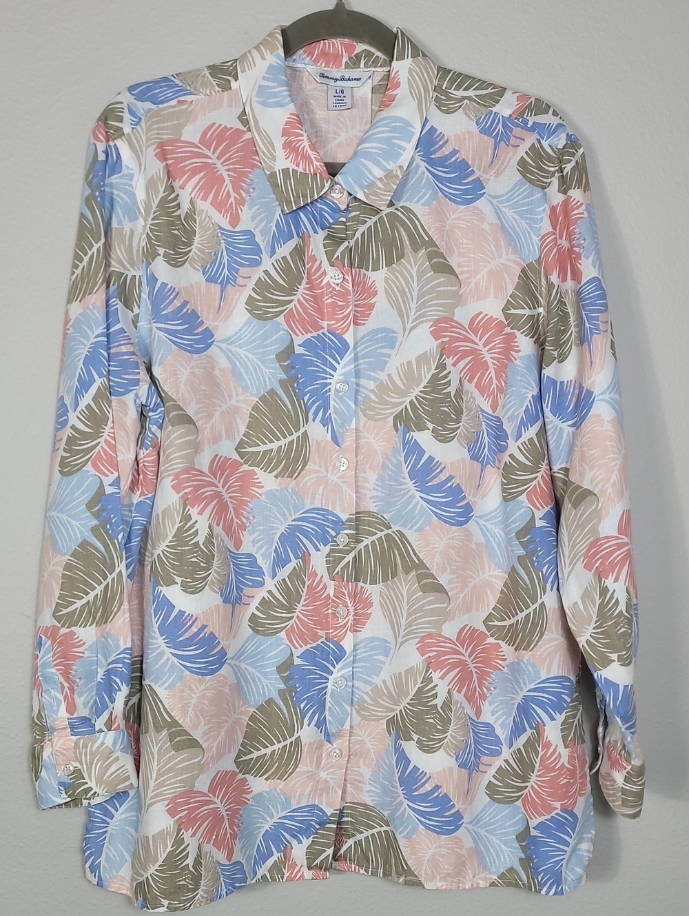 Tommy Bahama 100% Linen Tropical Leaf Button Up Shirt Size Large